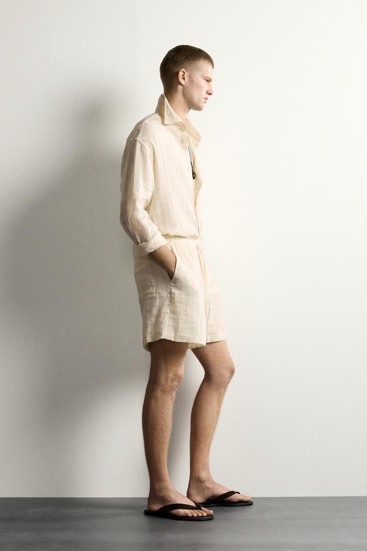 Camisa jacquard a cuadros de corte relajado de lino/algodón 3