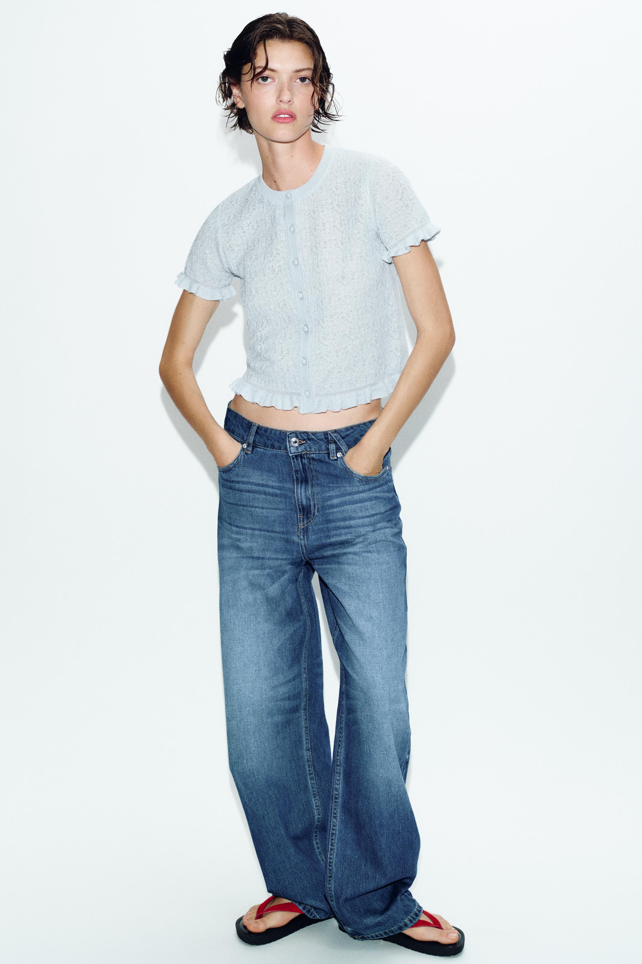 フリル付きテクスチャーニットカーディガン - ライトブルー | ZARA