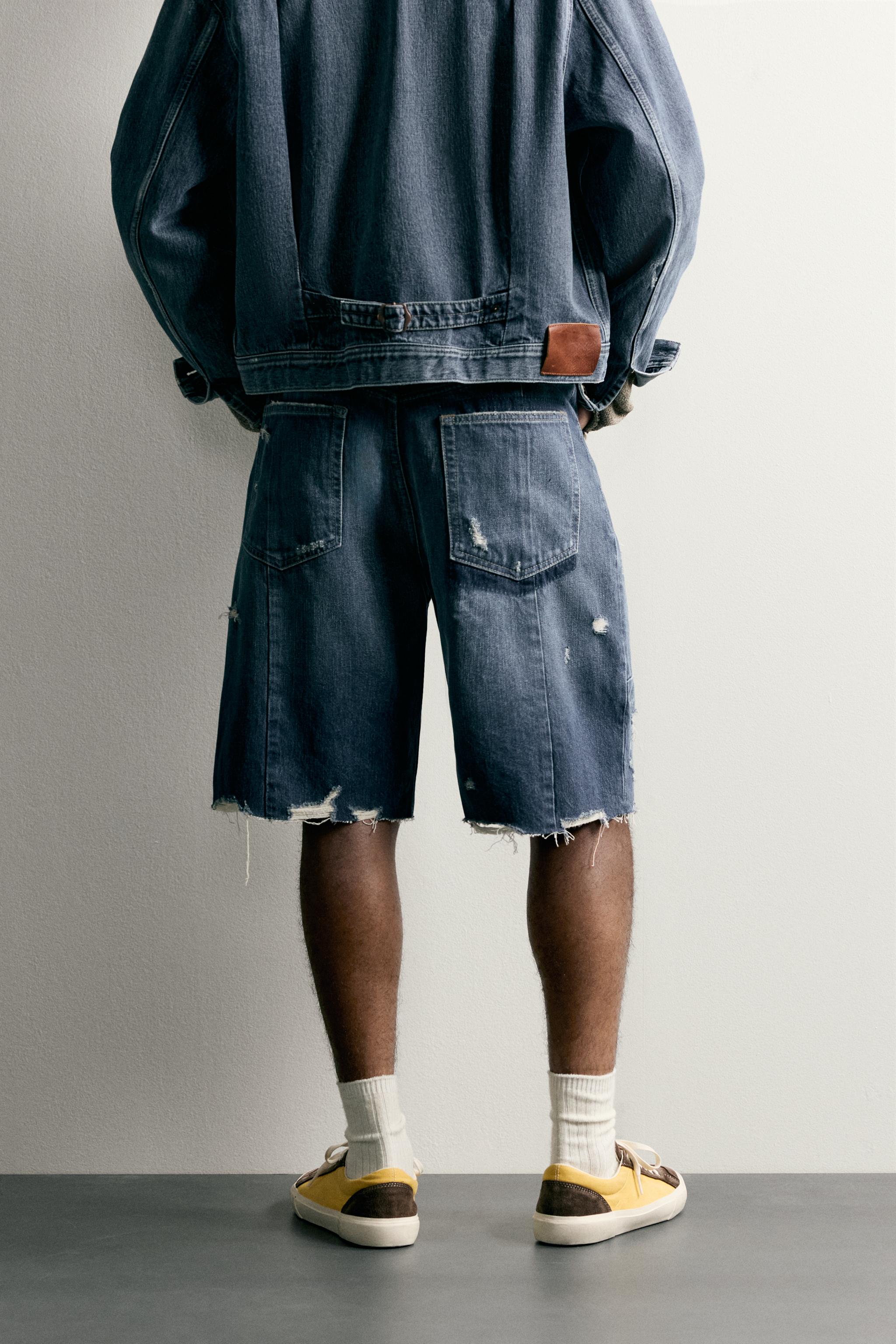 BAGGY FIT SEAMED DENIM SHORTS