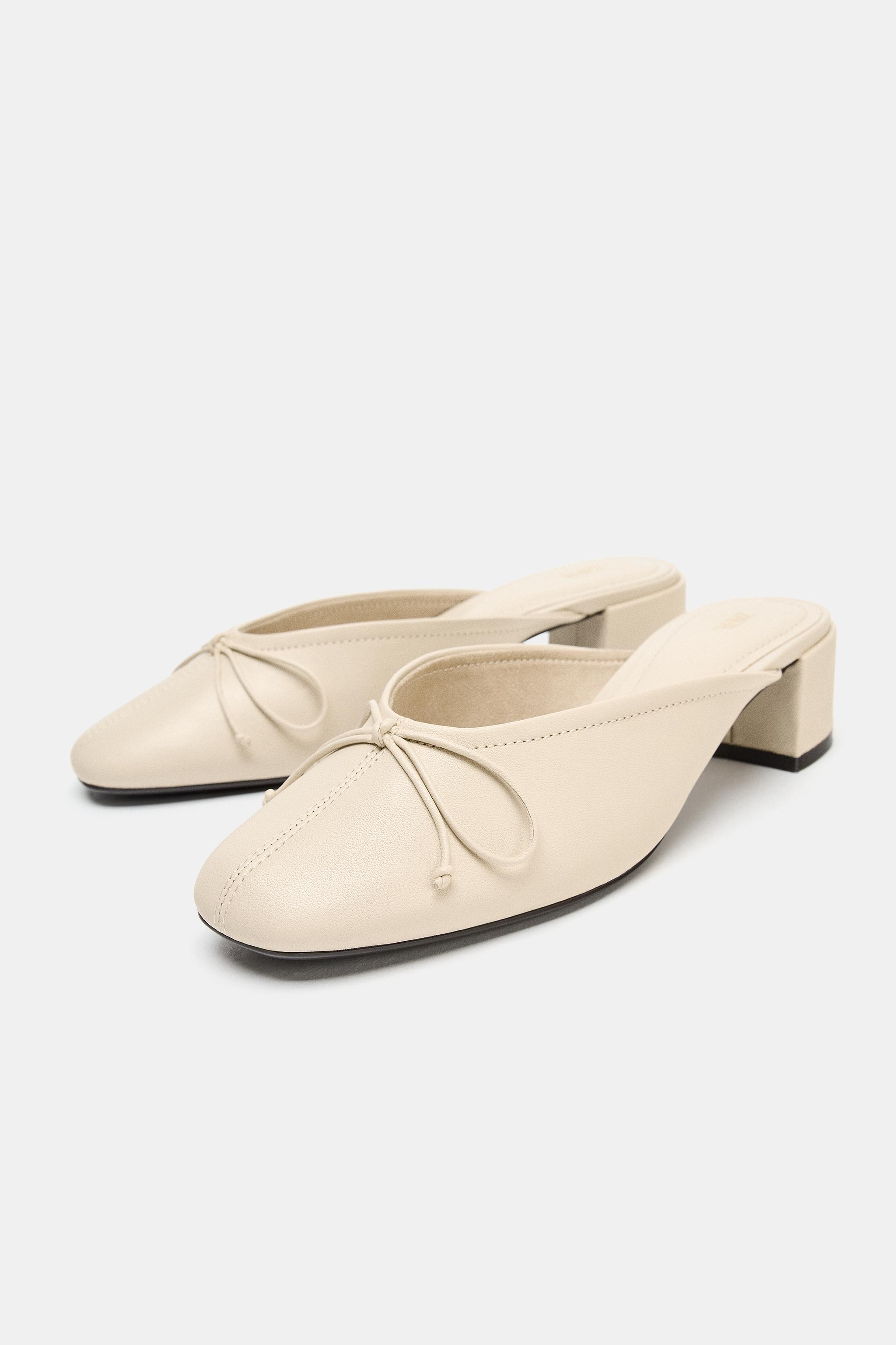 BALLERINES EN CUIR À BRIDES ARRIÈRE ET NŒUD