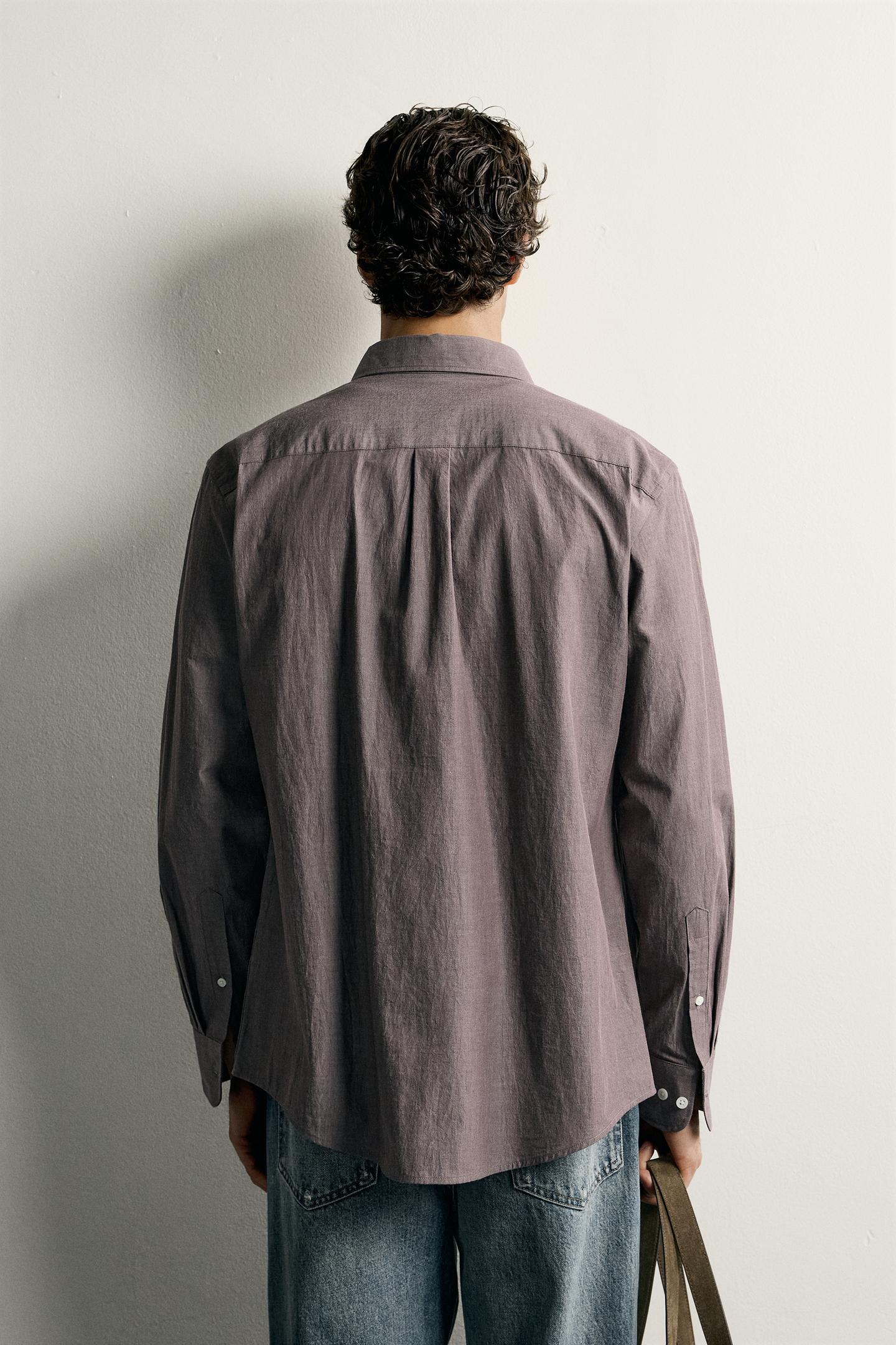 Мужская рубашка Zara Cotton Regular Fit, цвет: Розовато-лиловый — фото 3