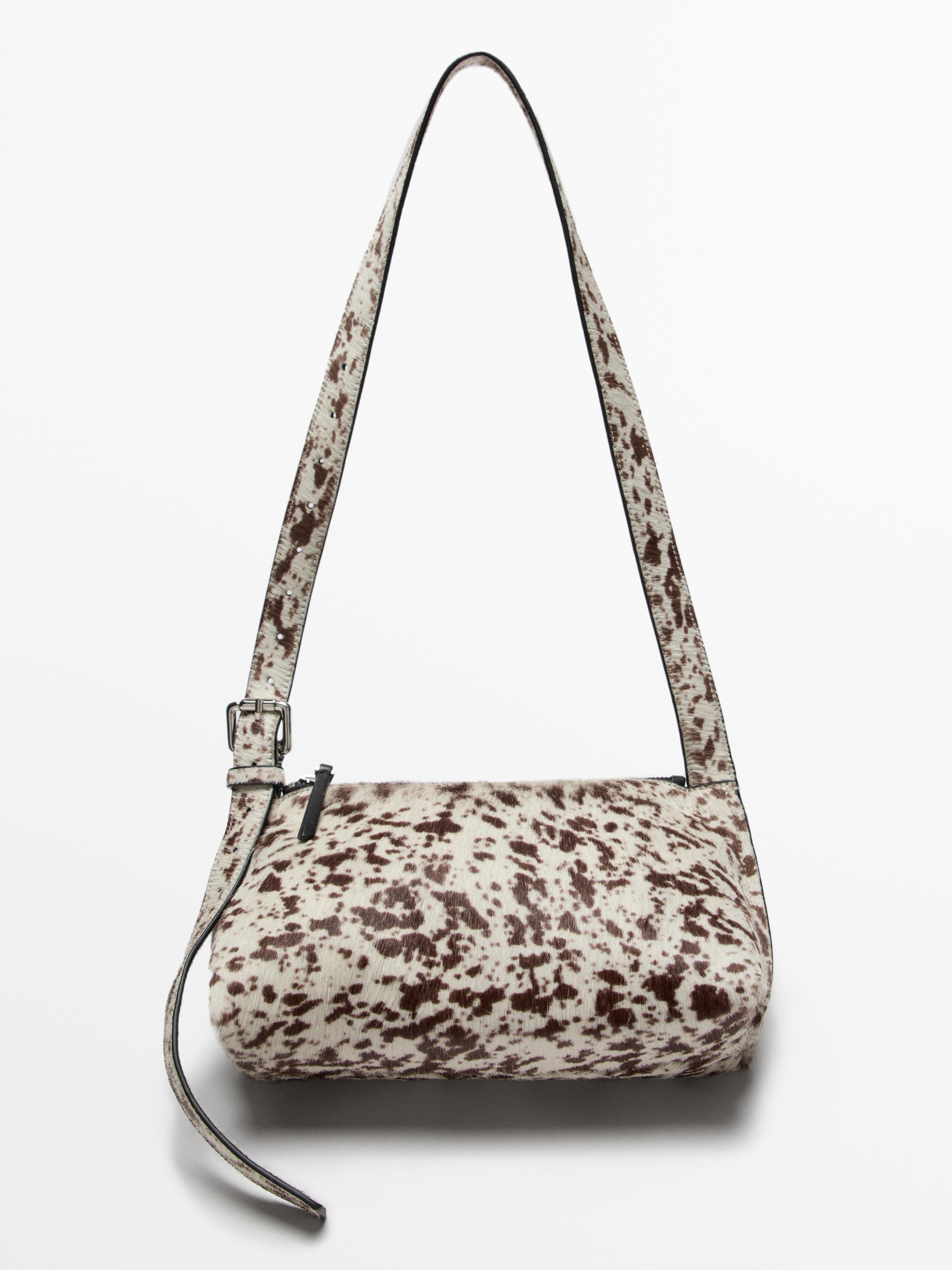Animal print hair-on-leather mini bag - White | ZARA United