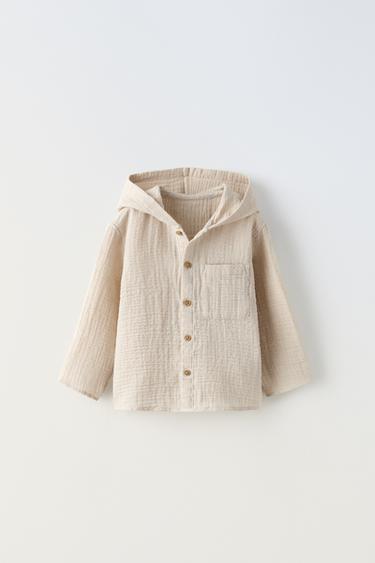 Zara HOODED MUSLIN TOP - Light beige - Image 0
