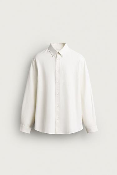 Zara REGULAR FIT TEXTURED OXFORD SHIRT - Yellow