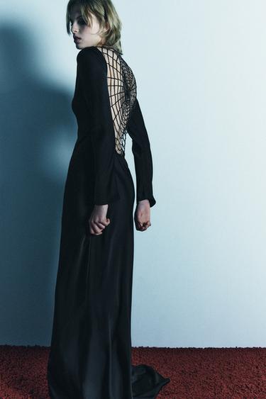 Zara LIMITED EDITION SATIN EFFECT SPIDERWEB BACK DRESS - Black