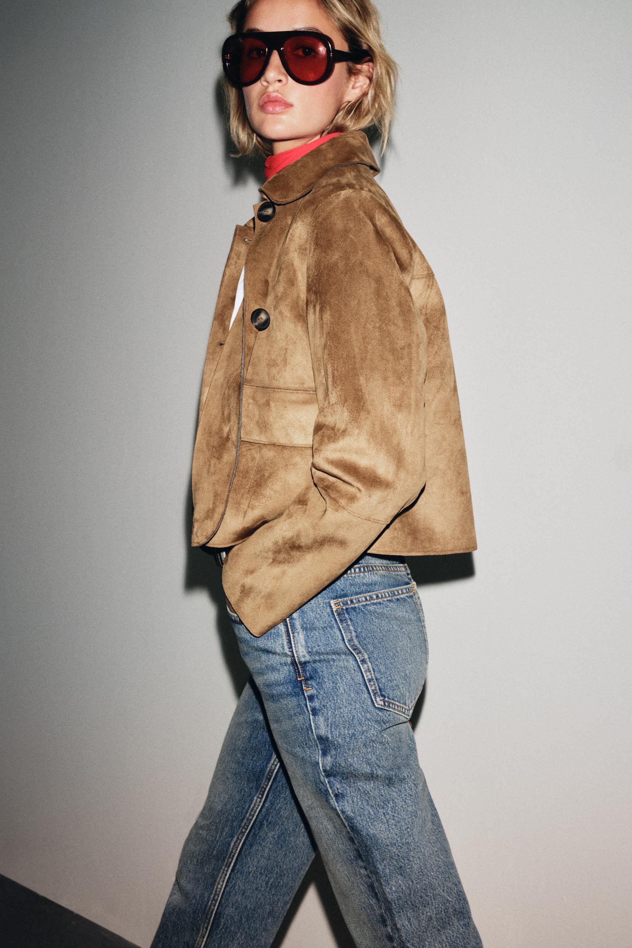 ZARA ダークブラウン クロップドライダースジャケット　ベルト付き ZARA フェイクレザークロップド ライダースジャケット - メルカリ