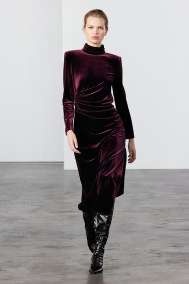 ZW COLLECTION DRAPED VELVET DRESS - Burgundy by Zara - Image 0