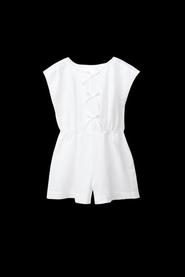 Zara BOW DETAIL LINEN SHORT JUMPSUIT - Oyster-white - Image 0