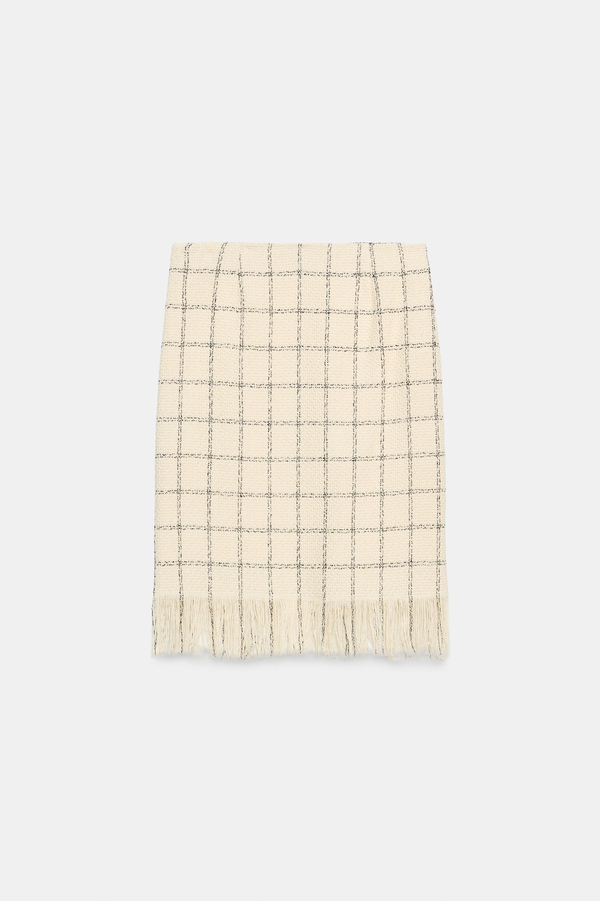 PLAID FRINGED MIDI SKIRT