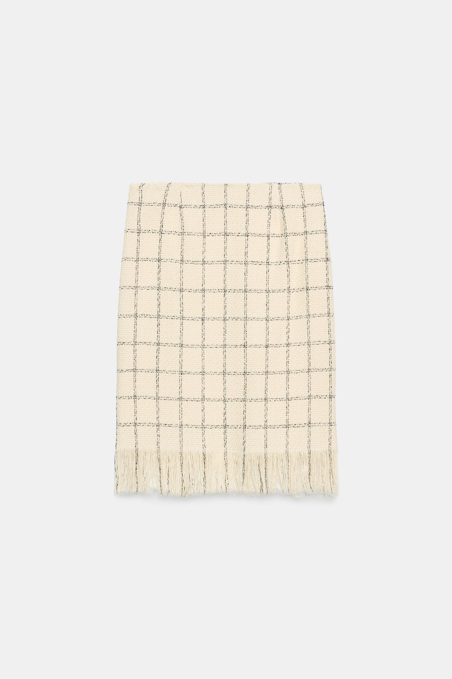 Женская юбка Zara Plaid Fringed MIDI, цвет: Экрю / Чёрный — фото 7