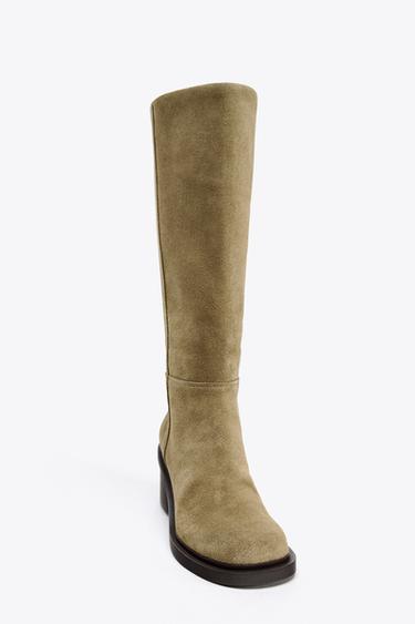 STITCHED SPLIT SUEDE HEELED BOOTS - Taupe Grey by Zara - Image 2