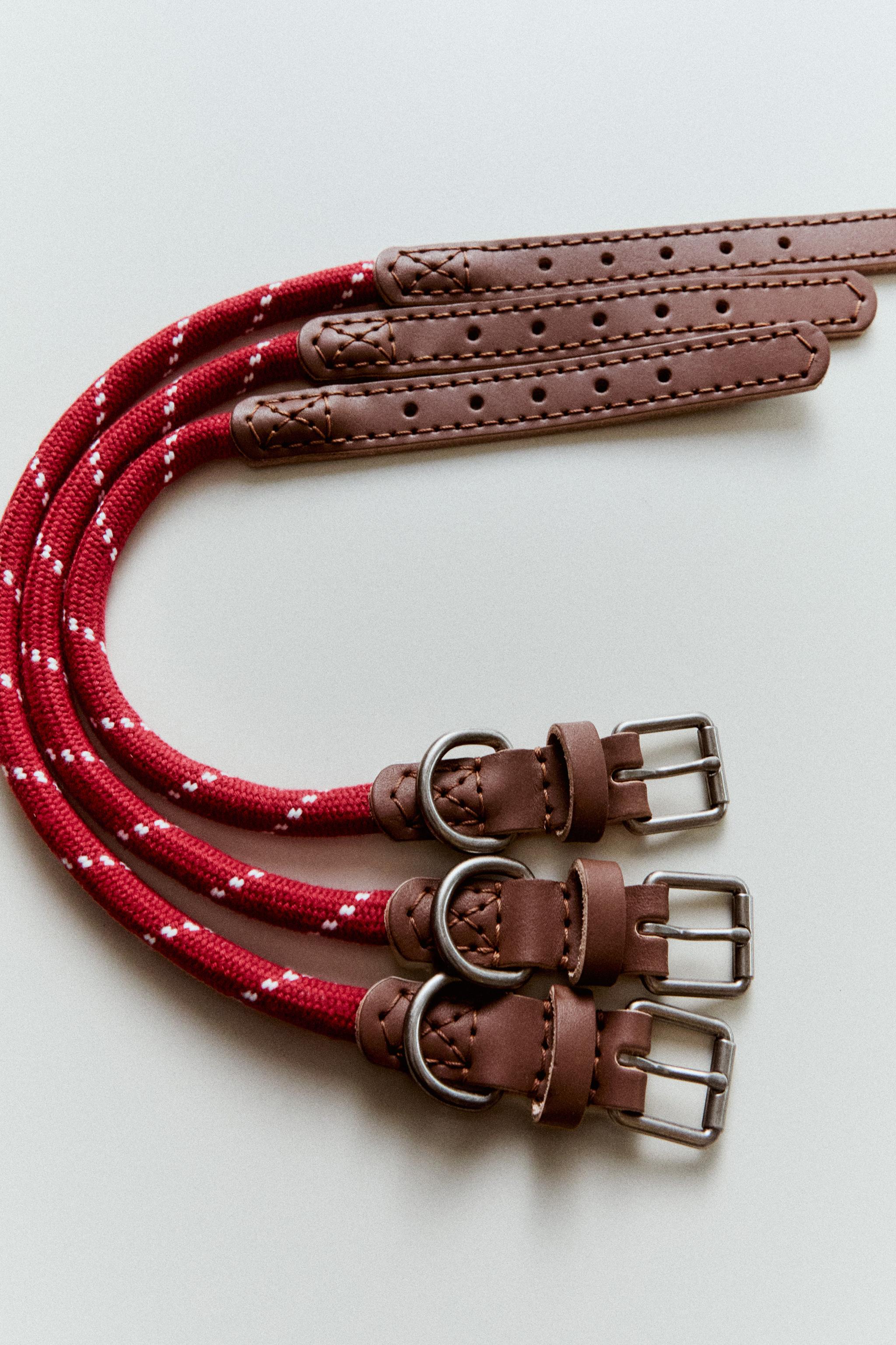 LEATHER AND ROPE PET COLLAR — Red