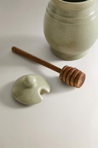 STONEWARE HONEYPOT WITH SPOON - GREENISH by Zara - Image 3