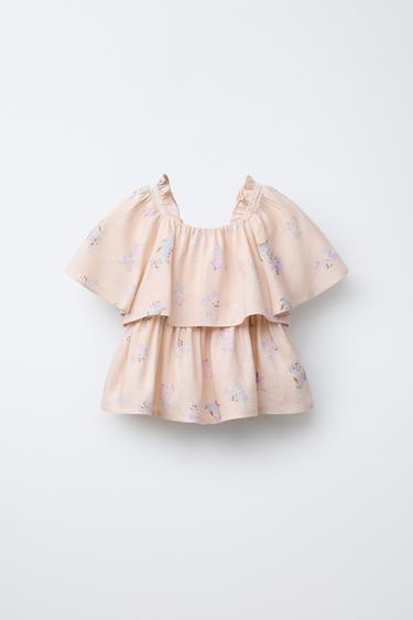 Zara LINEN RUFFLE BLOUSE - Peach