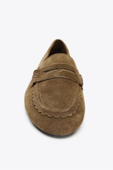 STITCHED SPLIT SUEDE LOAFERS - Dark tan by Zara - Image 5