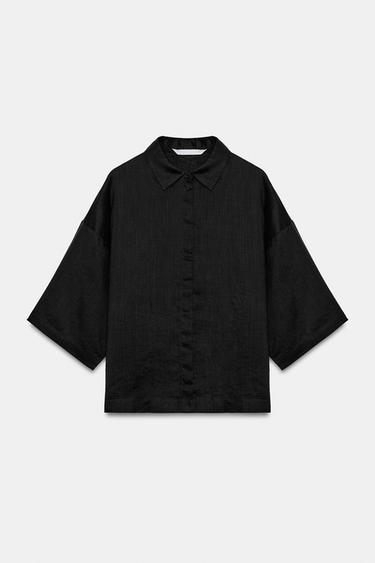 ZW COLLECTION RAMIE OVERSIZE SHIRT - Black by Zara