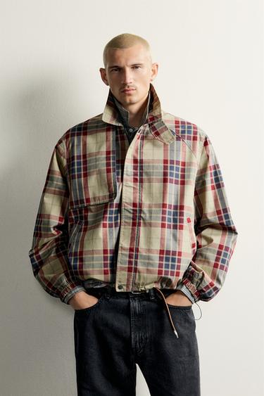 CROPPED PLAID TRENCH COAT — Beige 1