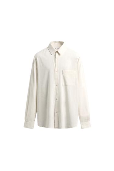 CAMISA COM ESTRUTURA BORDADA - Branco-marfim da Zara