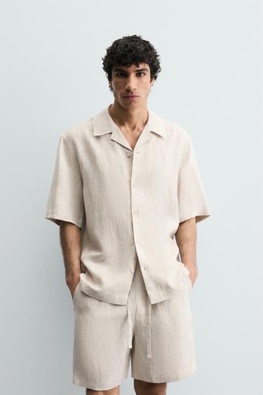 100% LINEN RELAXED FIT SHIRT - Light beige by Zara