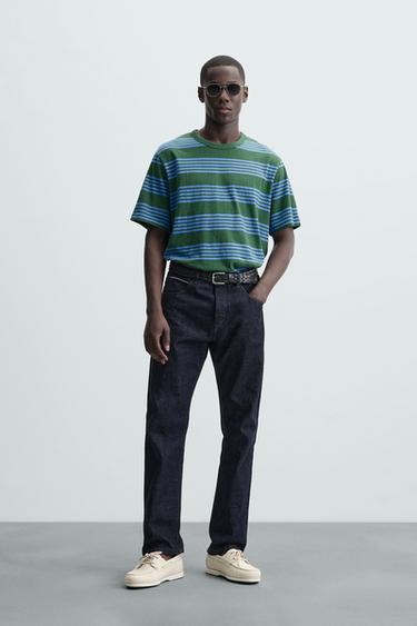CAMISETA JACQUARD RAYAS - Verde oscuro de Zara - Imagen 0