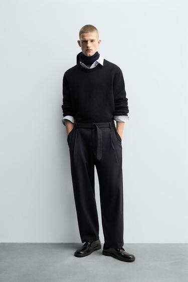PANTALÓN RELAXED FIT CINTURÓN - Marino de Zara - Imagen 0