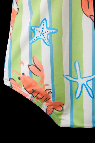 AGES 2-6 / STRIPED AND LOBSTER PRINT SWIMSUIT - Green by Zara