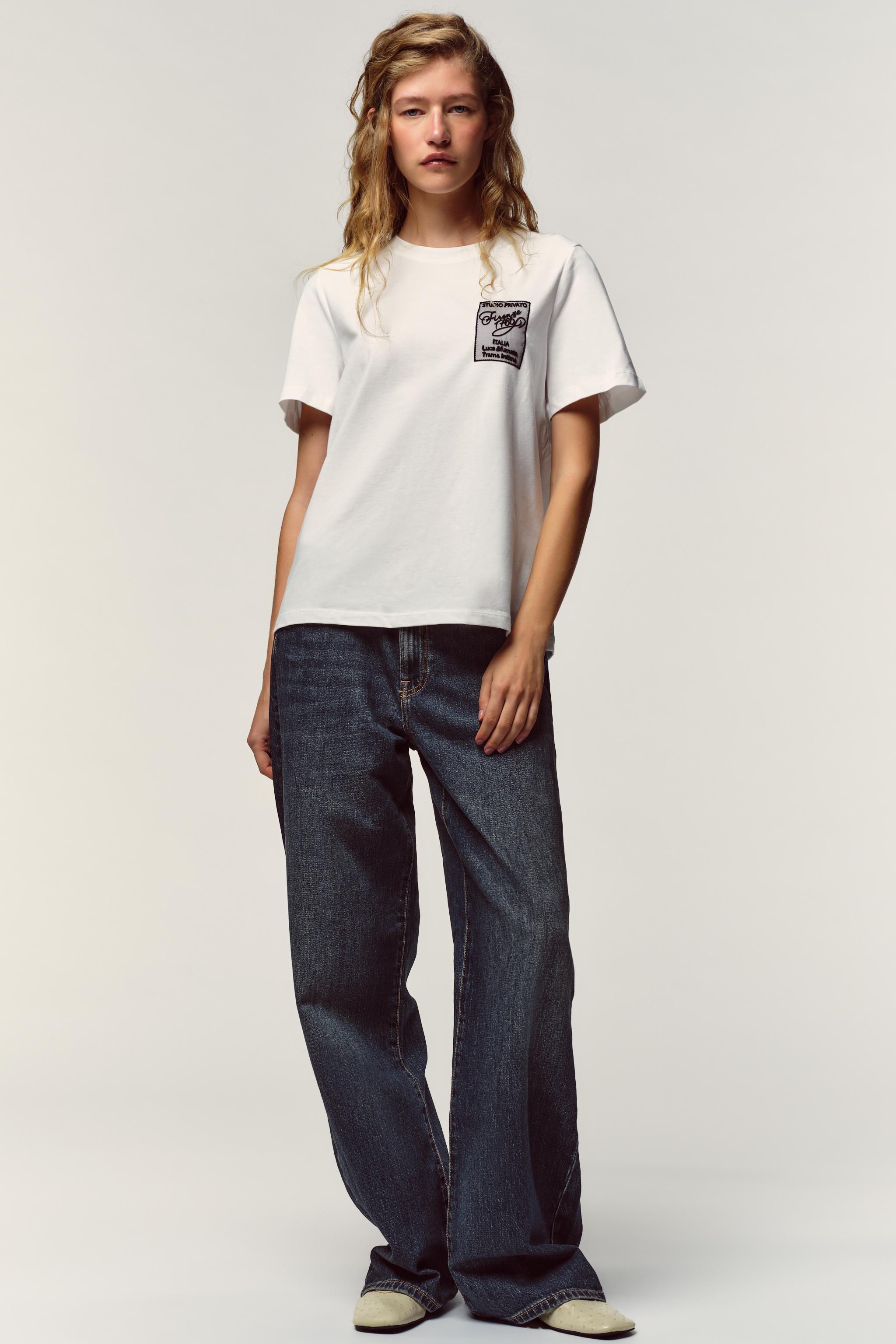 T-SHIRT WITH ORGANZA SLOGAN - White | ZARA South Africa