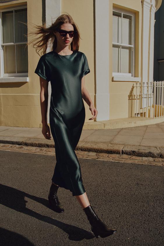 SATIN MIDI DRESS - Emerald by Zara - Image 0
