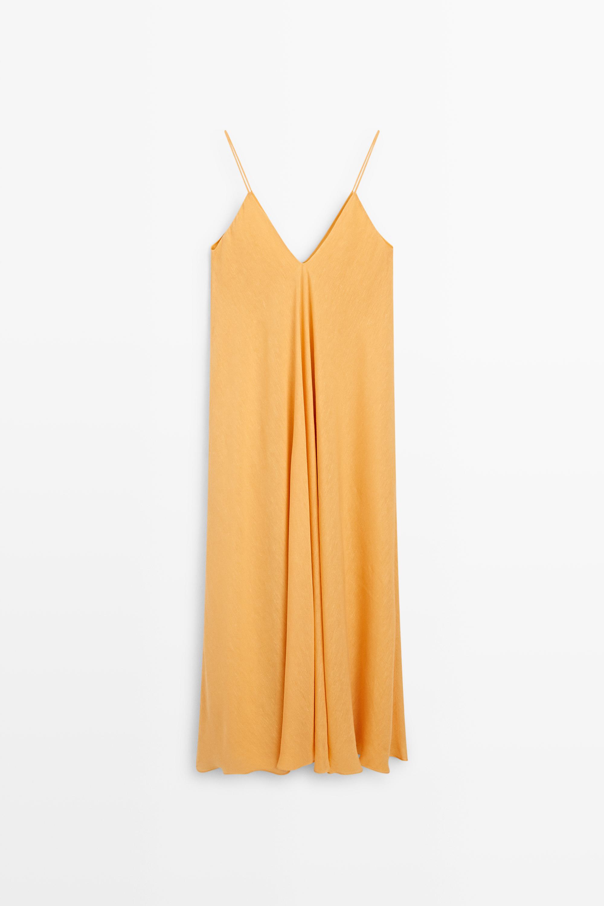Linen blend flowing V-neck dress
