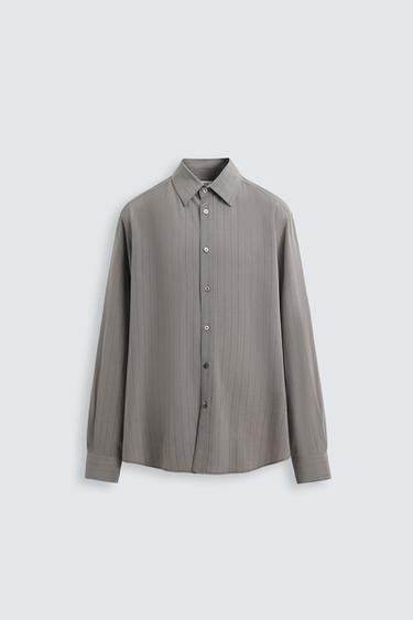 Zara LIMITED EDITION VISCOSE STRIPE SHIRT - Gray