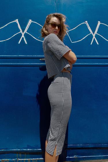 GINGHAM CHECK CAPRI TROUSERS - Navy / White by Zara - Image 2
