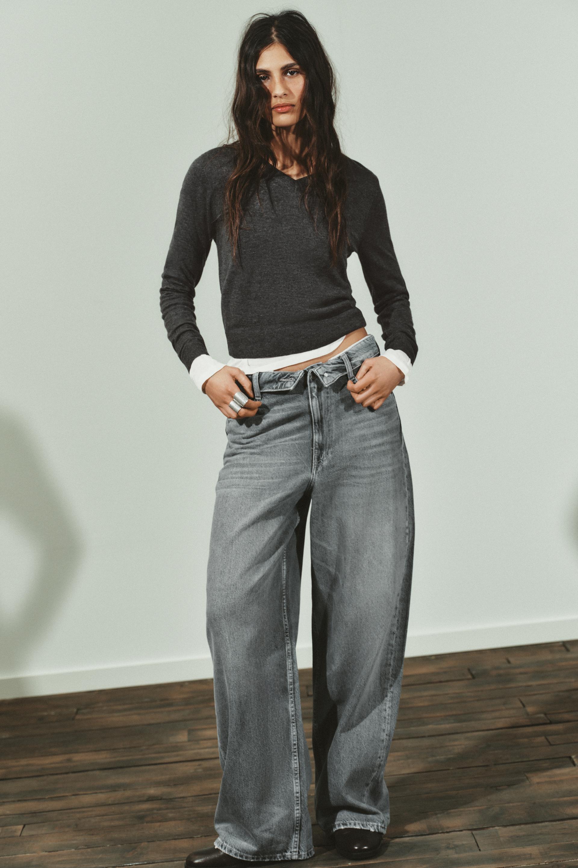 ZARA TRF MID-RISE FOLDED WAIST JEANS