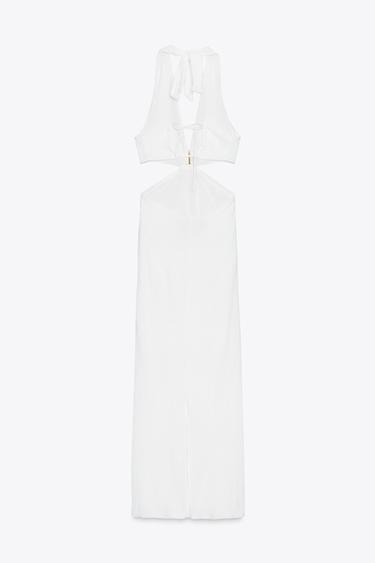 BEADED TEXTURED MIDI DRESS - White by Zara - Image 5