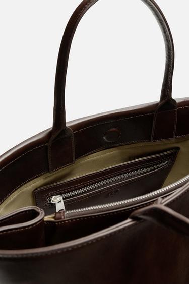 SAC À MAIN EN CUIR - Marron de Zara - Image 5