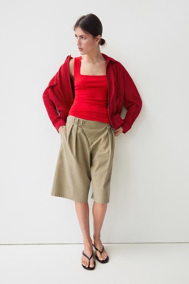 Zara Cotton blend square neck top - Red