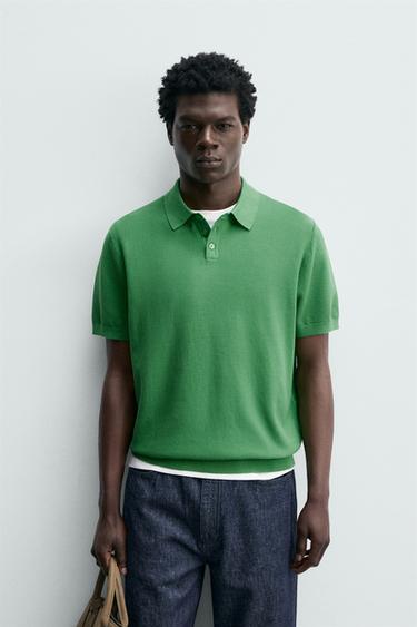 Zara REGULAR FIT KNIT PIQUÉ POLO - Green