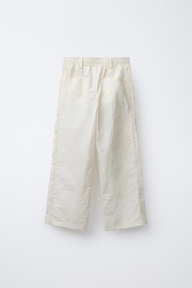 CONTRAST NYLON STRAIGHT-LEG TROUSERS - Ecru by Zara - Image 1