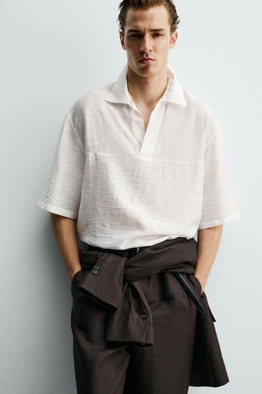 FLUID JACQUARD POLO SHIRT - White by Zara - Image 4