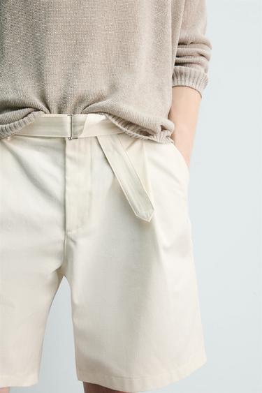 RELAXED FIT BERMUDA SHORTS WITH BELT - Oyster-white by Zara - Image 5