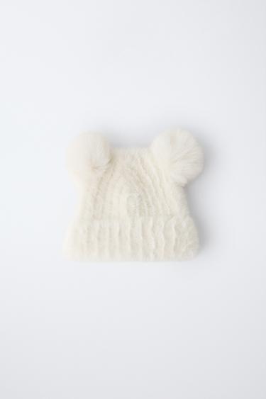 FAUX FUR EARS BEANIE — Ecru 1