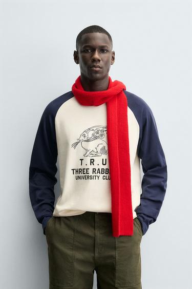 Zara COLOR BLOCK RABBIT T-SHIRT - Oyster-white