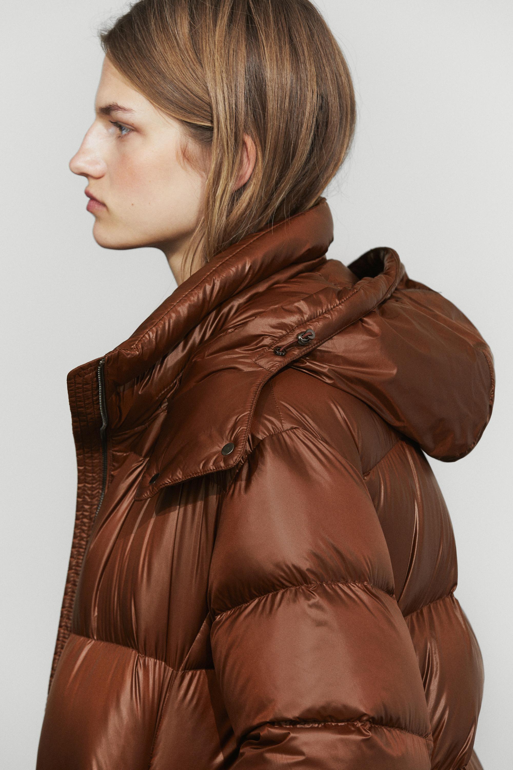 Satin finish down jacket - Caramel | ZARA United States