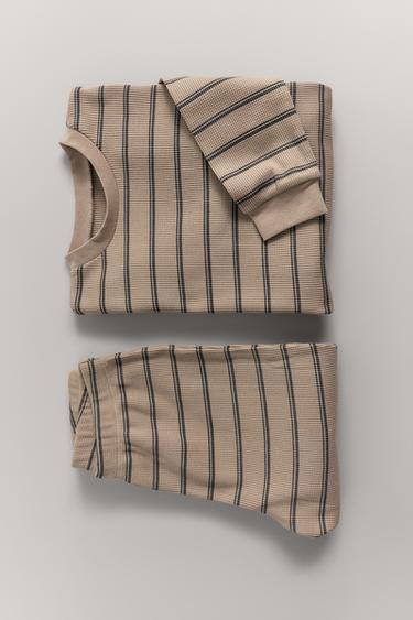 2-6 YEARS/ STRIPED WAFFLE PYJAMAS - camel by Zara