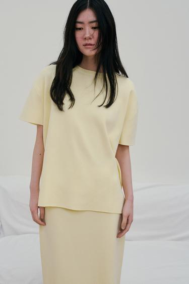 OVERSIZED KNIT SHORT SLEEVE TOP - Yellow by Zara