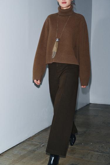 95% WOOL HIGH NECK JUMPER - Light brown by Zara