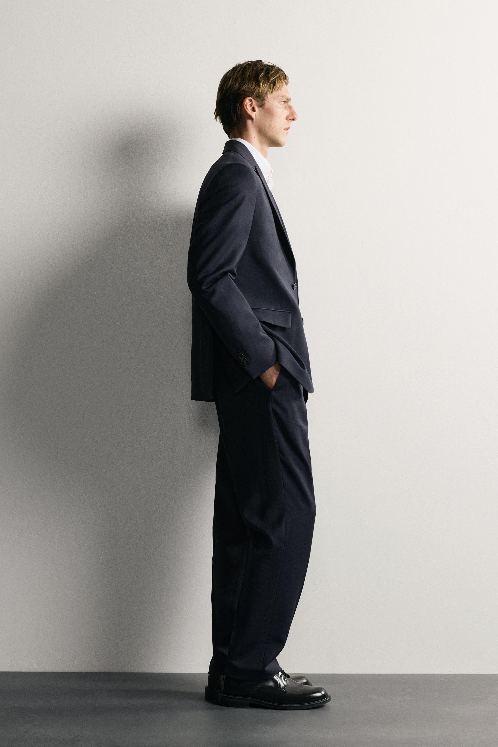 Zara %100 YÜN İNCE ÇİZGİLİ REGULAR FIT TAKIM BLAZER görsel 4
