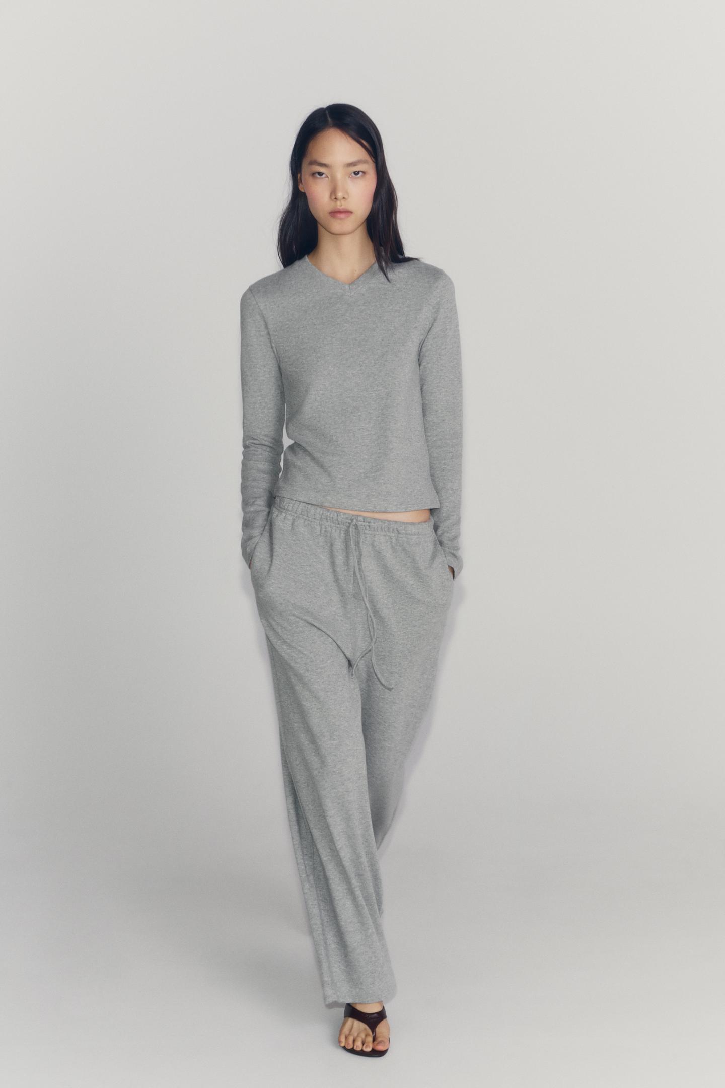 Женская футболка Zara V-NECK, цвет: Серый — фото 1