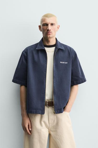RELAXED FIT ZIPPED OVERSHIRT - Blue by Zara