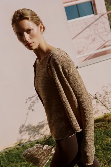 CHUNKY KNIT CARDIGAN - Dark tan by Zara