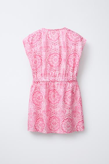 ROBE IMPRIMÉE NŒUD AJOURÉE - Rose de Zara - Image 1